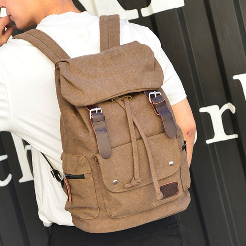 Hot Casual Men Canvas Travel Backpack Men's Vintage Student School Bag Big Laptop Rucksack Canvas Drawstring Backpack MX16