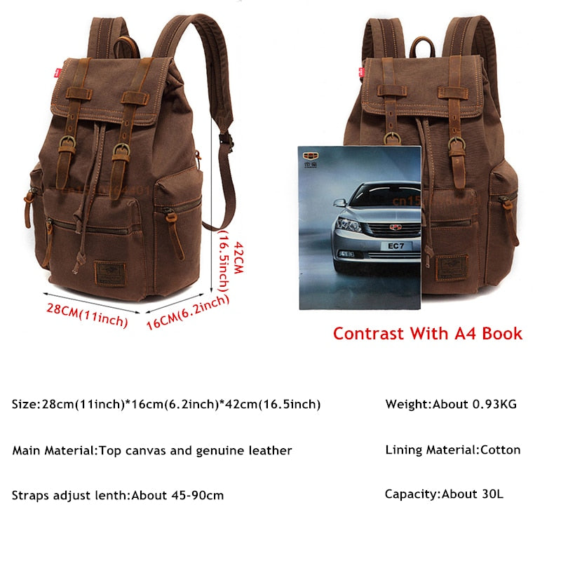 AUGUR New fashion men's backpack vintage canvas backpack school bag men's travel bags large capacity travel laptop retro bag