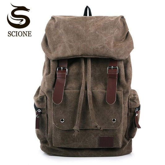 Hot Casual Men Canvas Travel Backpack Men's Vintage Student School Bag Big Laptop Rucksack Canvas Drawstring Backpack MX16