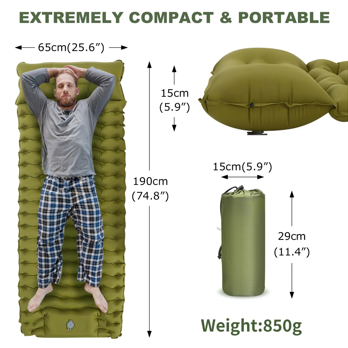 Outdoor Thicken Camping Mattress Ultralight Inflatable Sleeping Pad with Built-in Pillow & Pump Air Mat for Hiking Backpacking