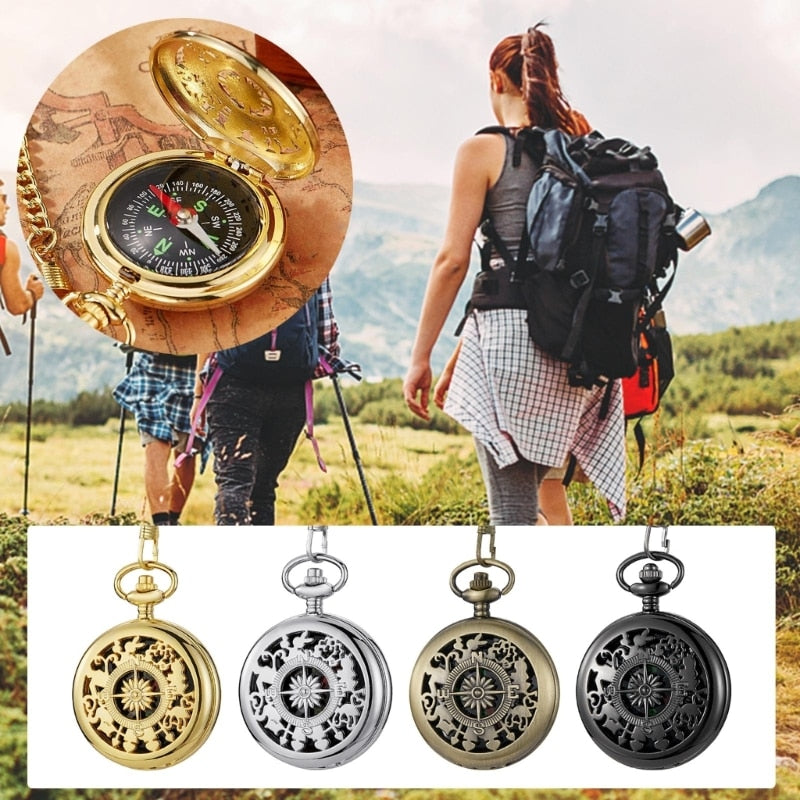 Vintage Bronze Flip Compass Pocket Watch Design Outdoor Hiking Navigation Kid Gift Retro Metal Portable Compass Survival Tools