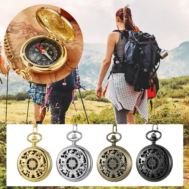 Vintage Bronze Flip Compass Pocket Watch Design Outdoor Hiking Navigation Survival Tools