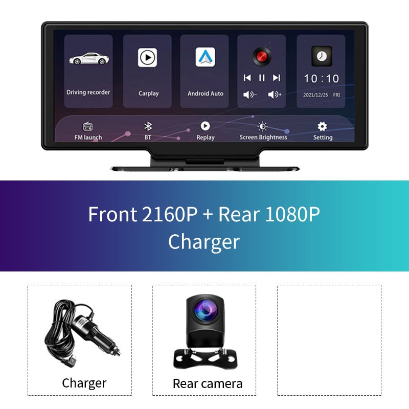 10.26&quot; Dash Cam Rearview Camera Wifi Carplay &amp; Android Auto 4K DVR GPS Navigation Video Recorder Dashboard Dual Len 24H Park AUX