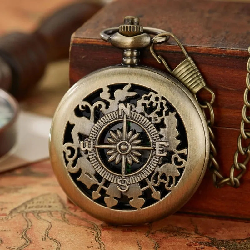 Vintage Bronze Flip Compass Pocket Watch Design Outdoor Hiking Navigation Survival Tools