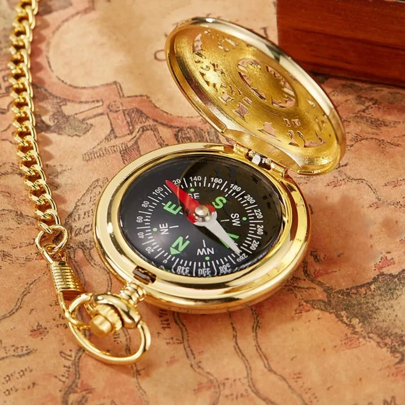 Vintage Bronze Flip Compass Pocket Watch Design Outdoor Hiking Navigation Survival Tools