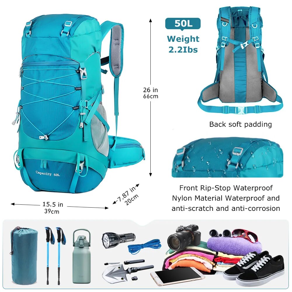 50L Hiking Backpack with Rain Cover