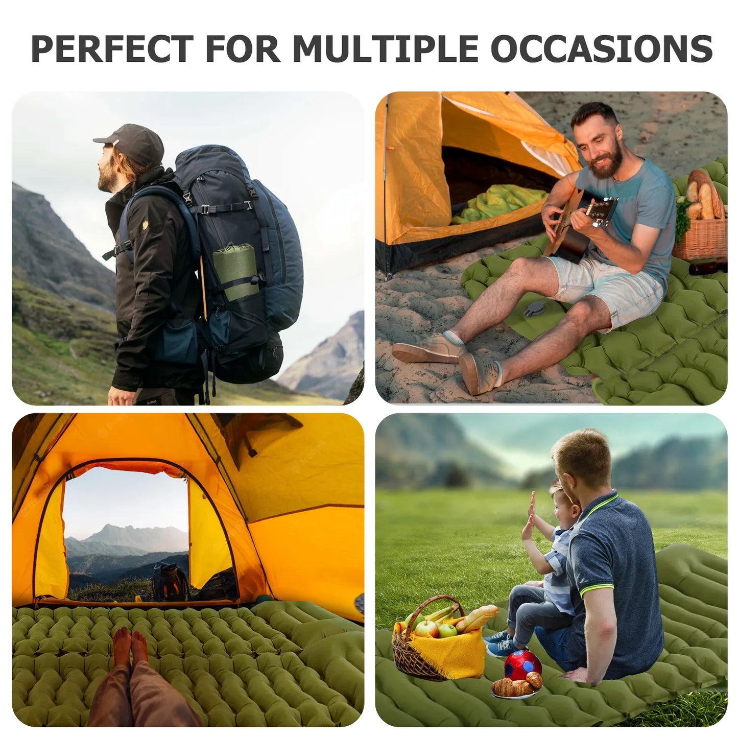 Outdoor Thicken Camping Mattress Ultralight Inflatable Sleeping Pad with Built-in Pillow & Pump Air Mat for Hiking Backpacking