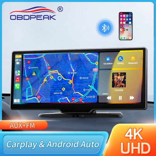 10.26&quot; Dash Cam Rearview Camera Wifi Carplay &amp; Android Auto 4K DVR GPS Navigation Video Recorder Dashboard Dual Len 24H Park AUX